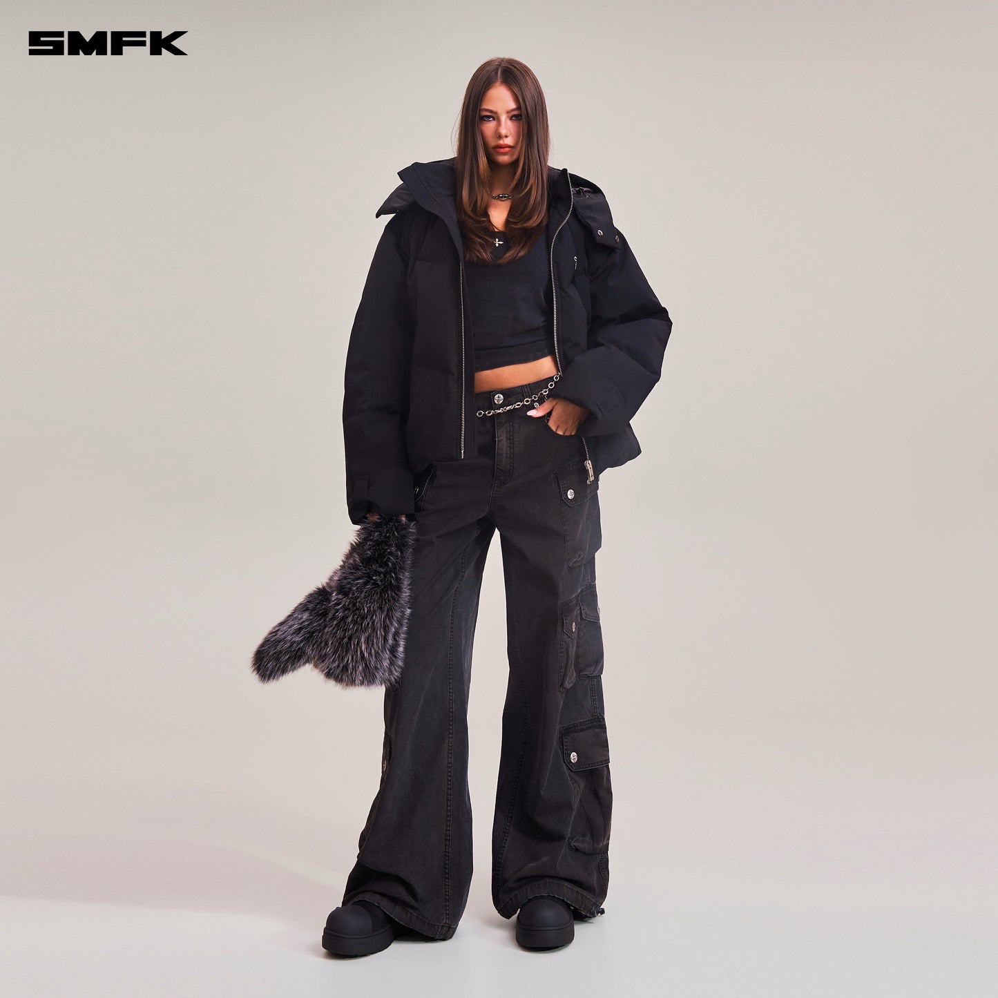 SMFK Compass Mode Wasteland Hunting Down Jacket Loose Wild Black