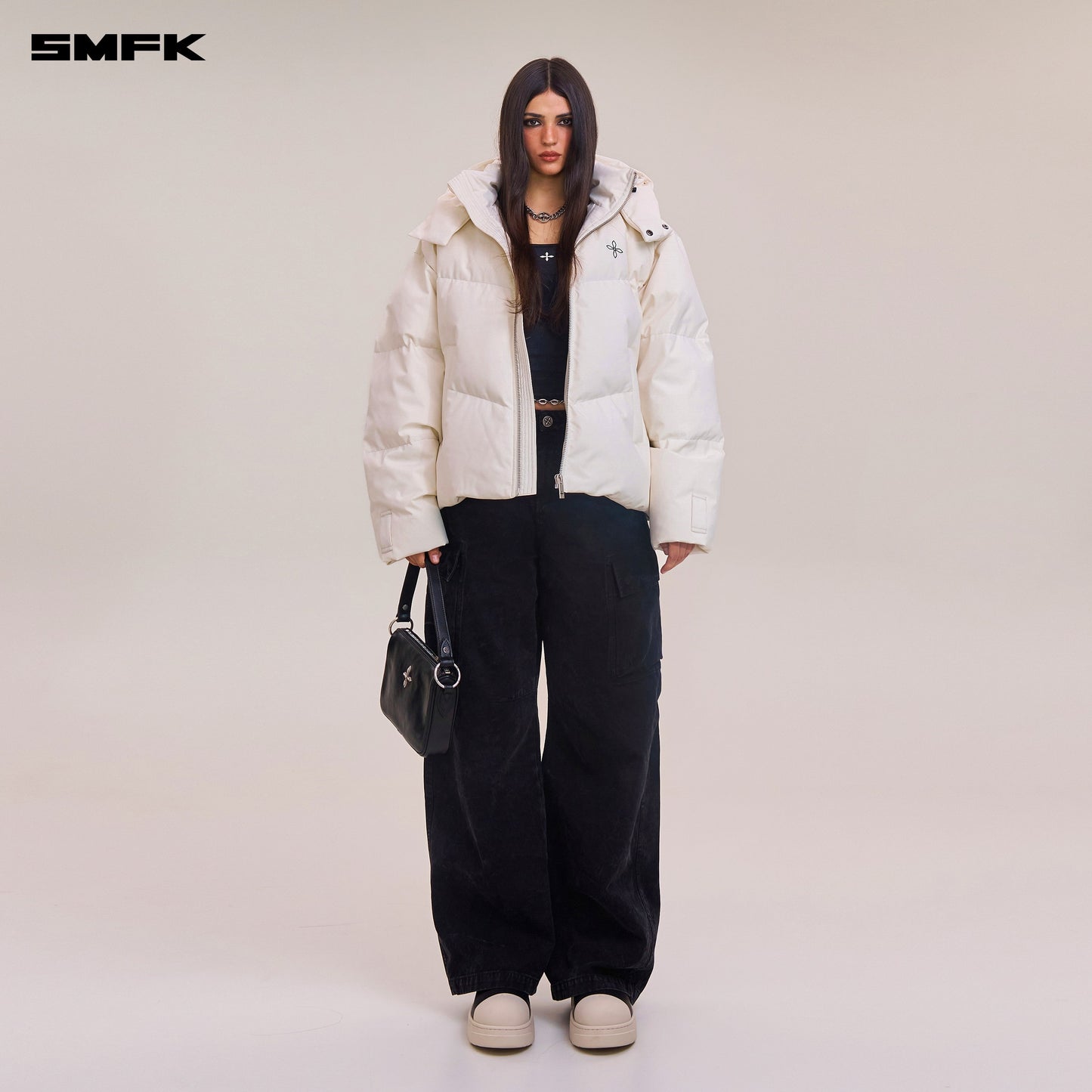 SMFK Compass Mode Wasteland Hunting Down Jacket Loose Snow Mountain White