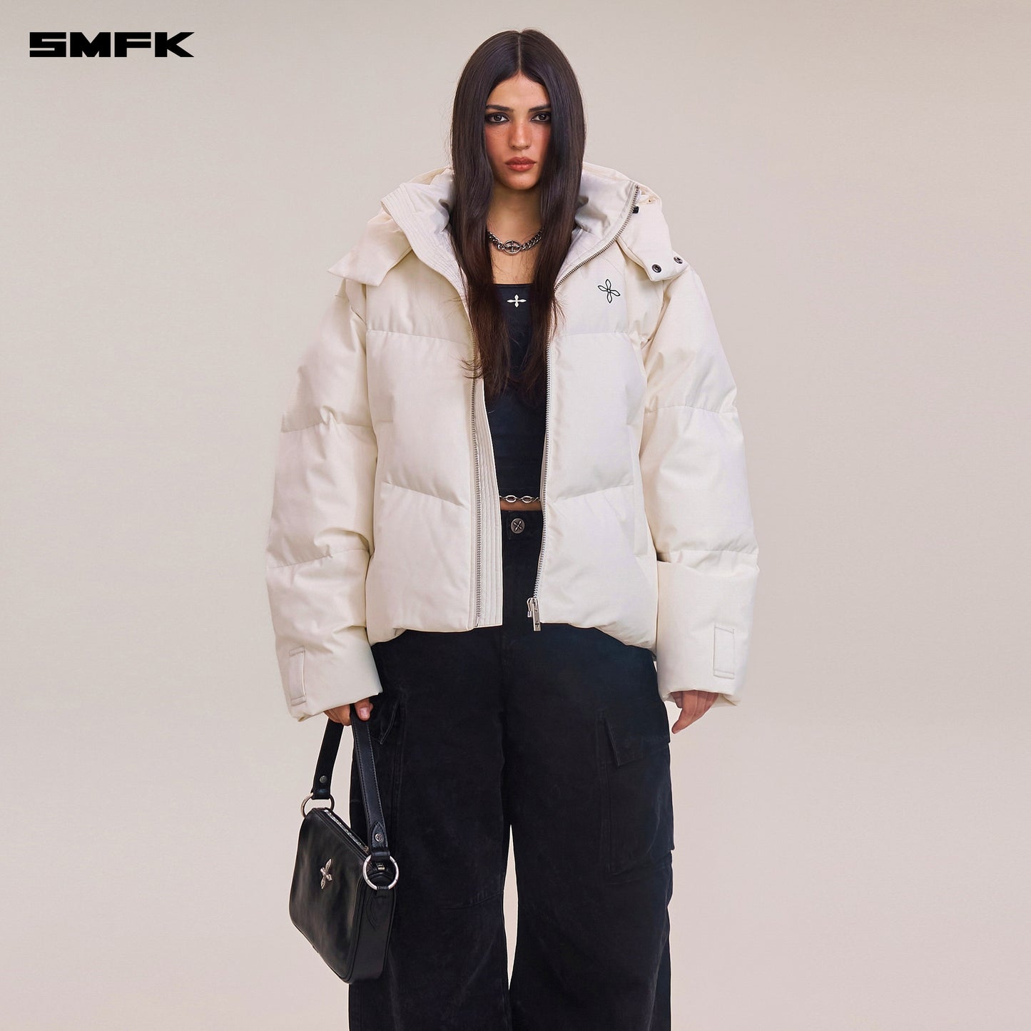 SMFK Compass Mode Wasteland Hunting Down Jacket Loose Snow Mountain White