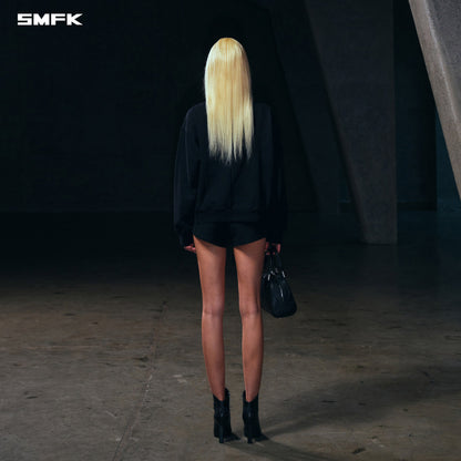 SMFK Vintage Muse Loose Zipper Sports Jacket/Cotton Wild Black