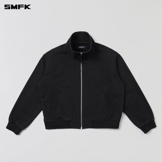 SMFK Vintage Muse Loose Zipper Sports Jacket/Cotton Wild Black