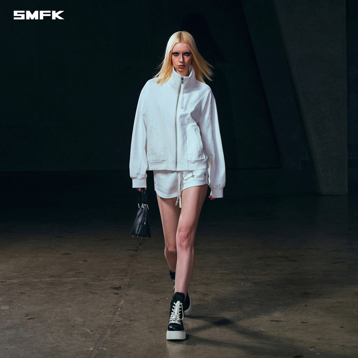 SMFK Vintage Muse Loose Zipper Sports Jacket/Cotton Cloud White