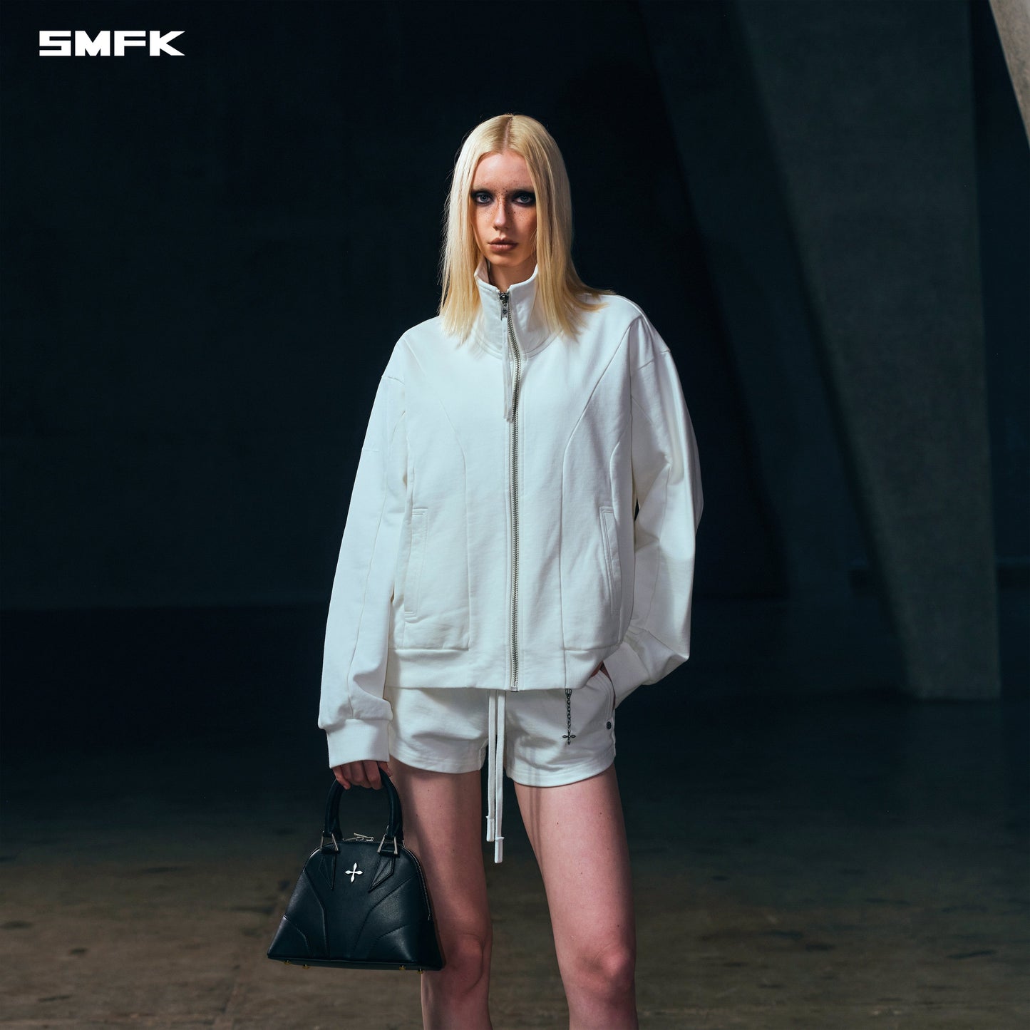 SMFK Vintage Muse Loose Zipper Sports Jacket/Cotton Cloud White