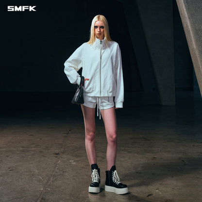 SMFK Vintage Muse Loose Zipper Sports Jacket/Cotton Cloud White