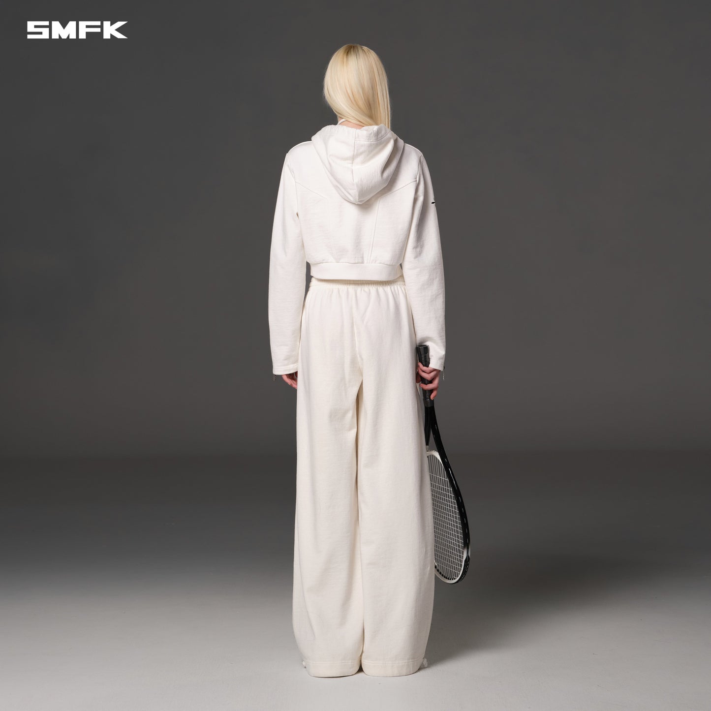 SMFK Permanent Slim Short Hoodie Cotton Wool Cloud White