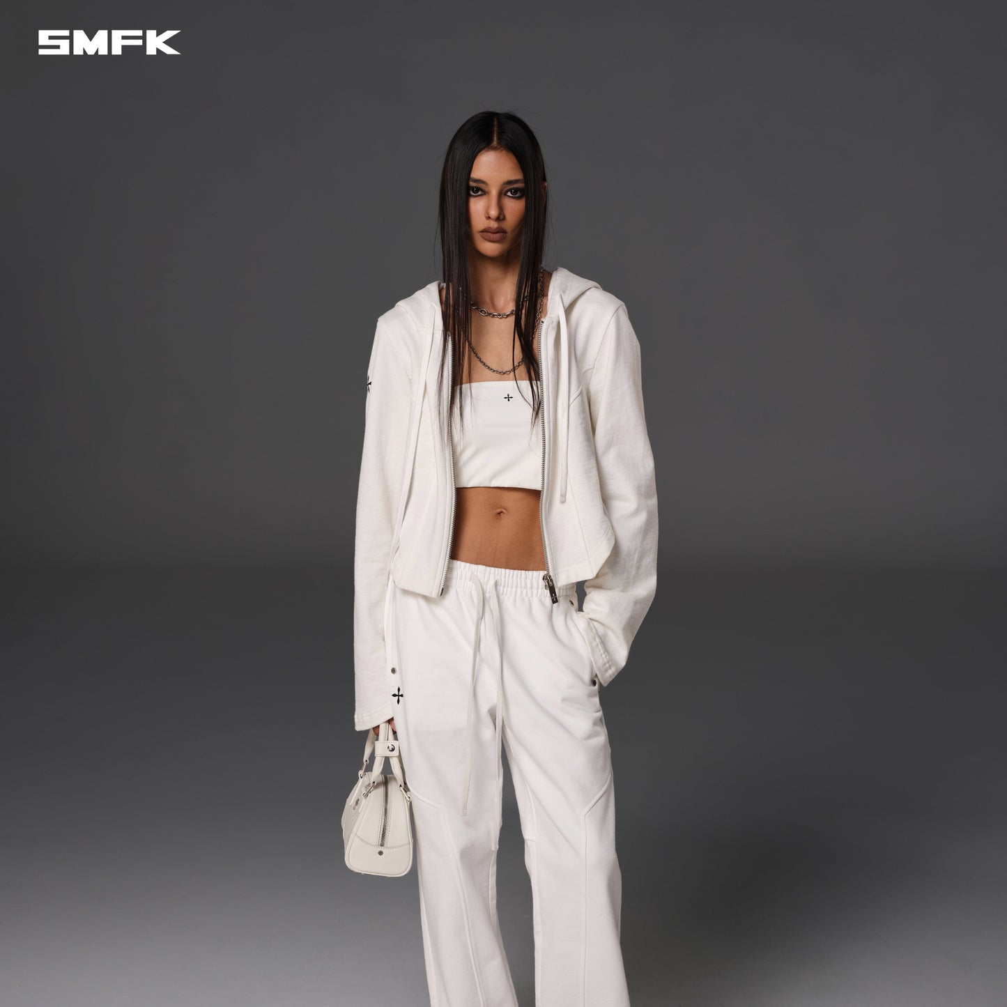 SMFK Permanent Prism Slim Hoodie Cotton Wool Silk Cloud White