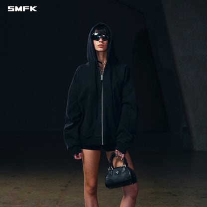 SMFK Vintage Muse Loose Zipper Sports Hoodie Cotton Vanish Black