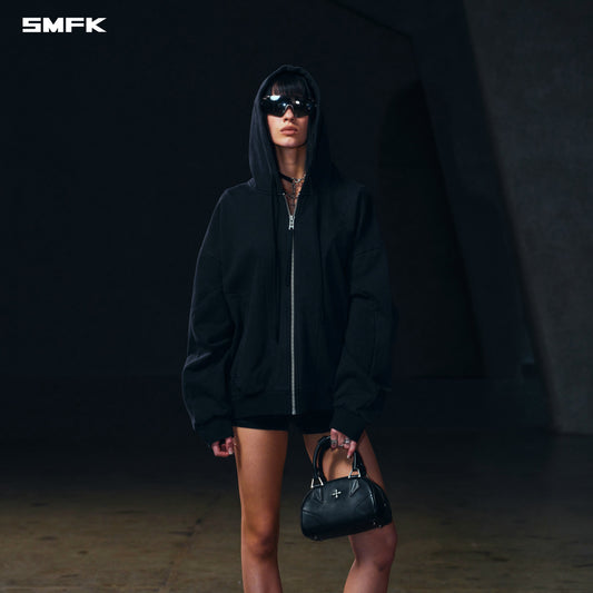 SMFK Vintage Muse Loose Zipper Sports Hoodie Cotton Vanish Black