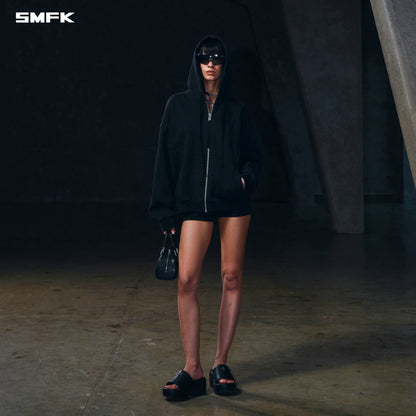 SMFK Vintage Muse Loose Zipper Sports Hoodie Cotton Vanish Black