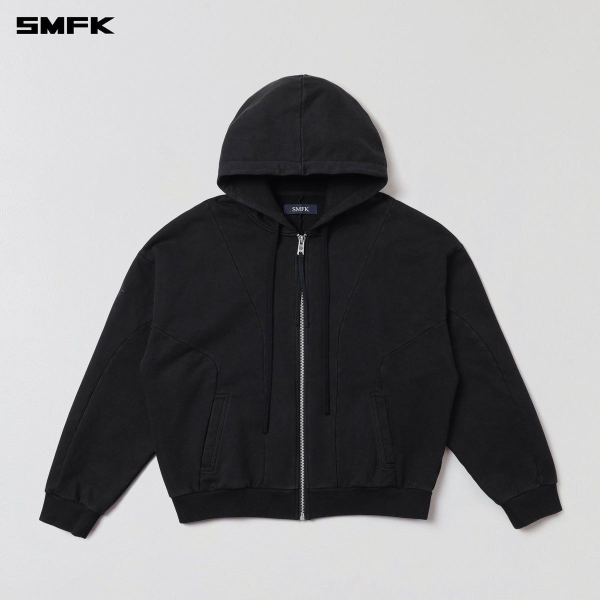 SMFK Vintage Muse Loose Zipper Sports Hoodie Cotton Vanish Black