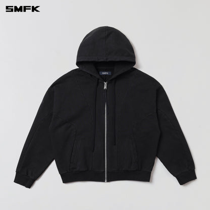 SMFK Vintage Muse Loose Zipper Sports Hoodie Cotton Vanish Black