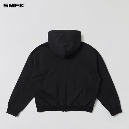 SMFK Vintage Muse Loose Zipper Sports Hoodie Cotton Vanish Black