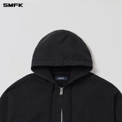 SMFK Vintage Muse Loose Zipper Sports Hoodie Cotton Vanish Black