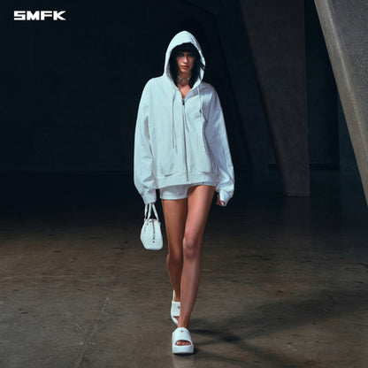 SMFK Vintage Muse Loose Zipper Sports Hoodie Cotton Cloud White