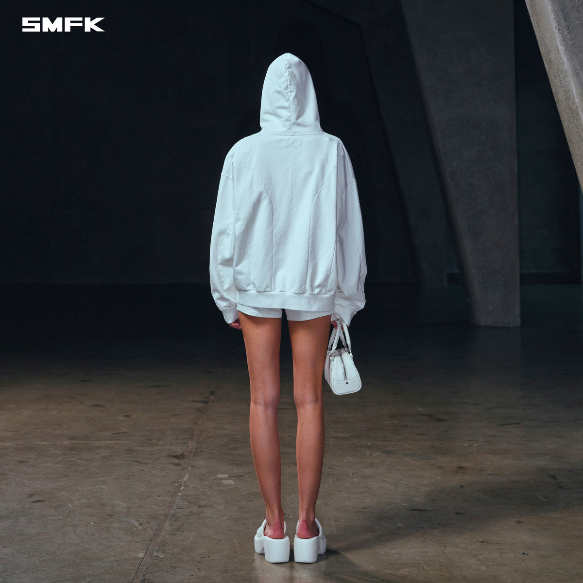 SMFK Vintage Muse Loose Zipper Sports Hoodie Cotton Cloud White