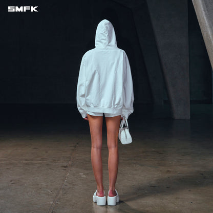 SMFK Vintage Muse Loose Zipper Sports Hoodie Cotton Cloud White