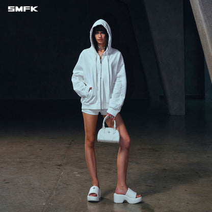 SMFK Vintage Muse Loose Zipper Sports Hoodie Cotton Cloud White