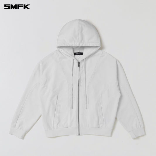 SMFK Vintage Muse Loose Zipper Sports Hoodie Cotton Cloud White