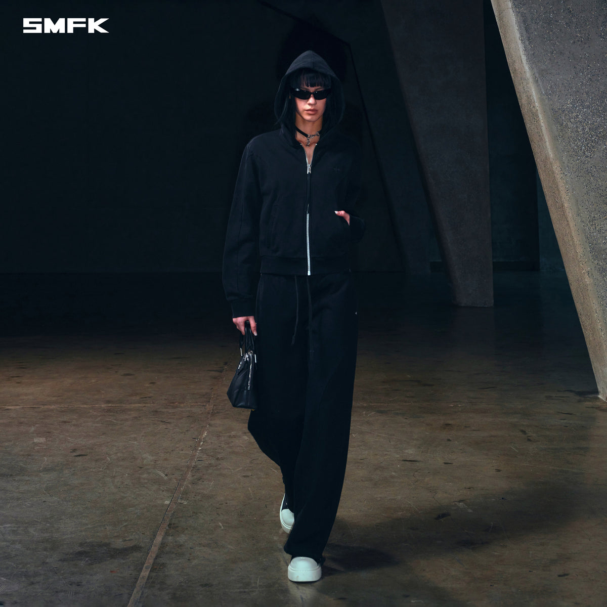 SMFK Vintage Muse Zipper Sports Hoodie Cotton Vanish Black