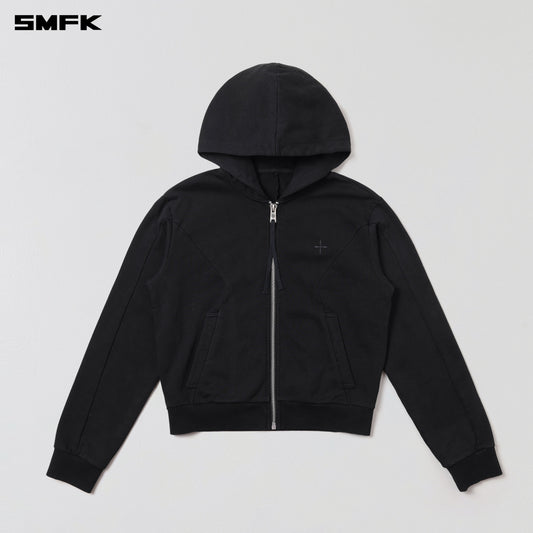 SMFK Vintage Muse Zipper Sports Hoodie Cotton Vanish Black