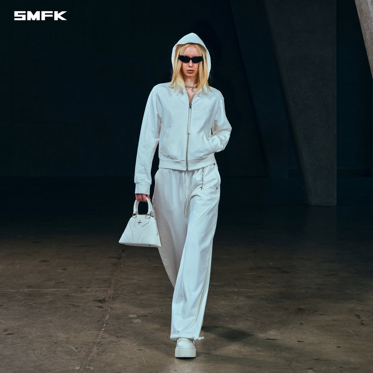 SMFK Vintage Muse Zipper Sports Hoodie Cotton Cloud White