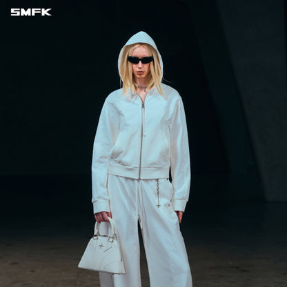 SMFK Vintage Muse Zipper Sports Hoodie Cotton Cloud White
