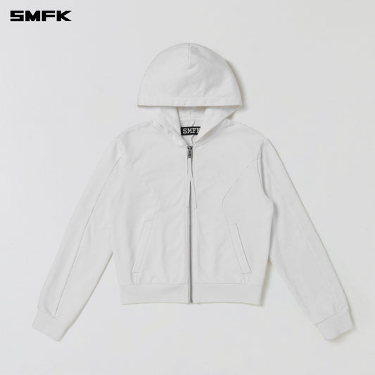 SMFK Vintage Muse Zipper Sports Hoodie Cotton Cloud White