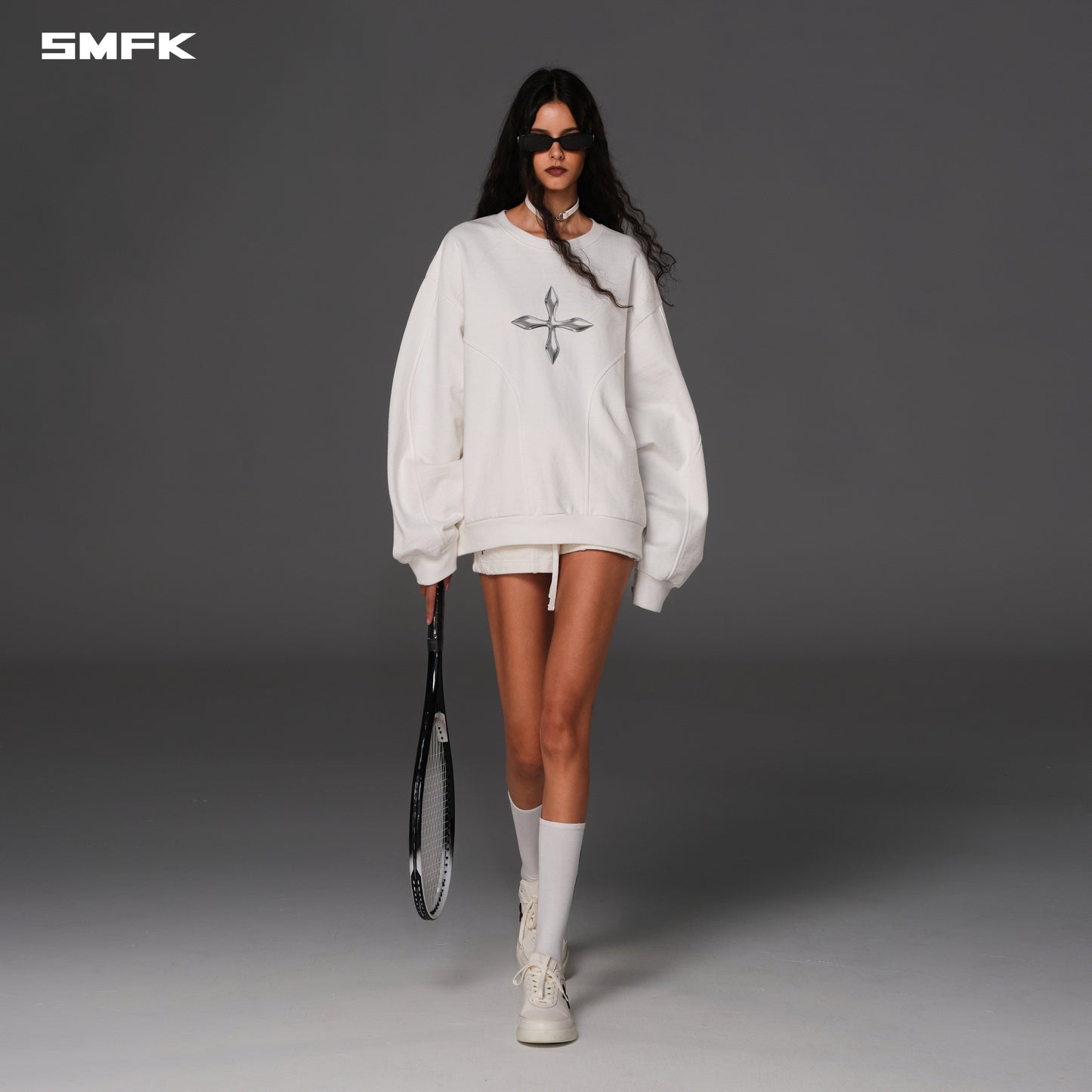 SMFK Future Reflection Massive Pullover Cotton Wool Cloud White