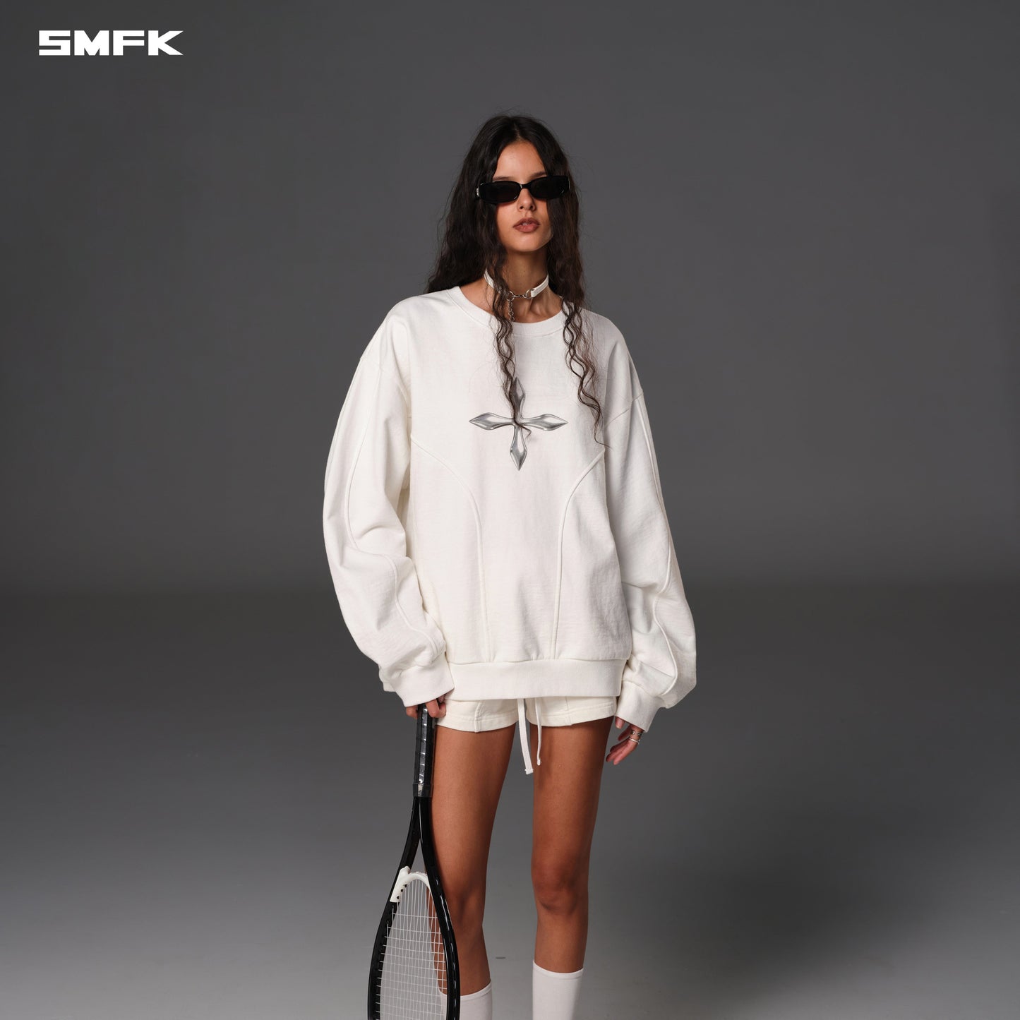 SMFK Future Reflection Massive Pullover Cotton Wool Cloud White