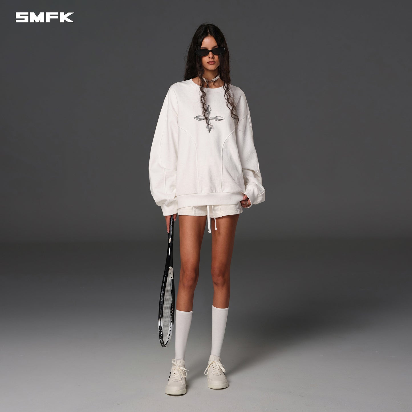 SMFK Future Reflection Massive Pullover Cotton Wool Cloud White