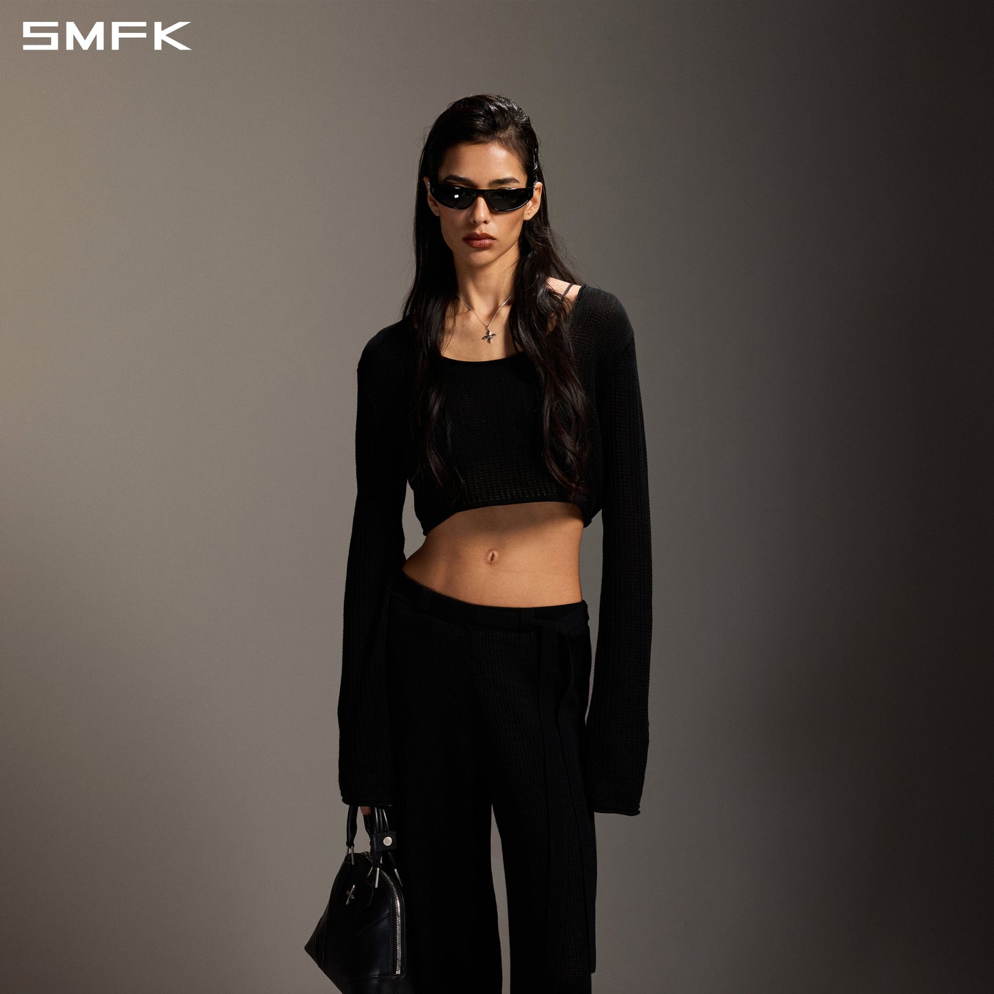 SMFK Myth Seer Chain Short Knit Pullover Tencel+Silk Wild Black