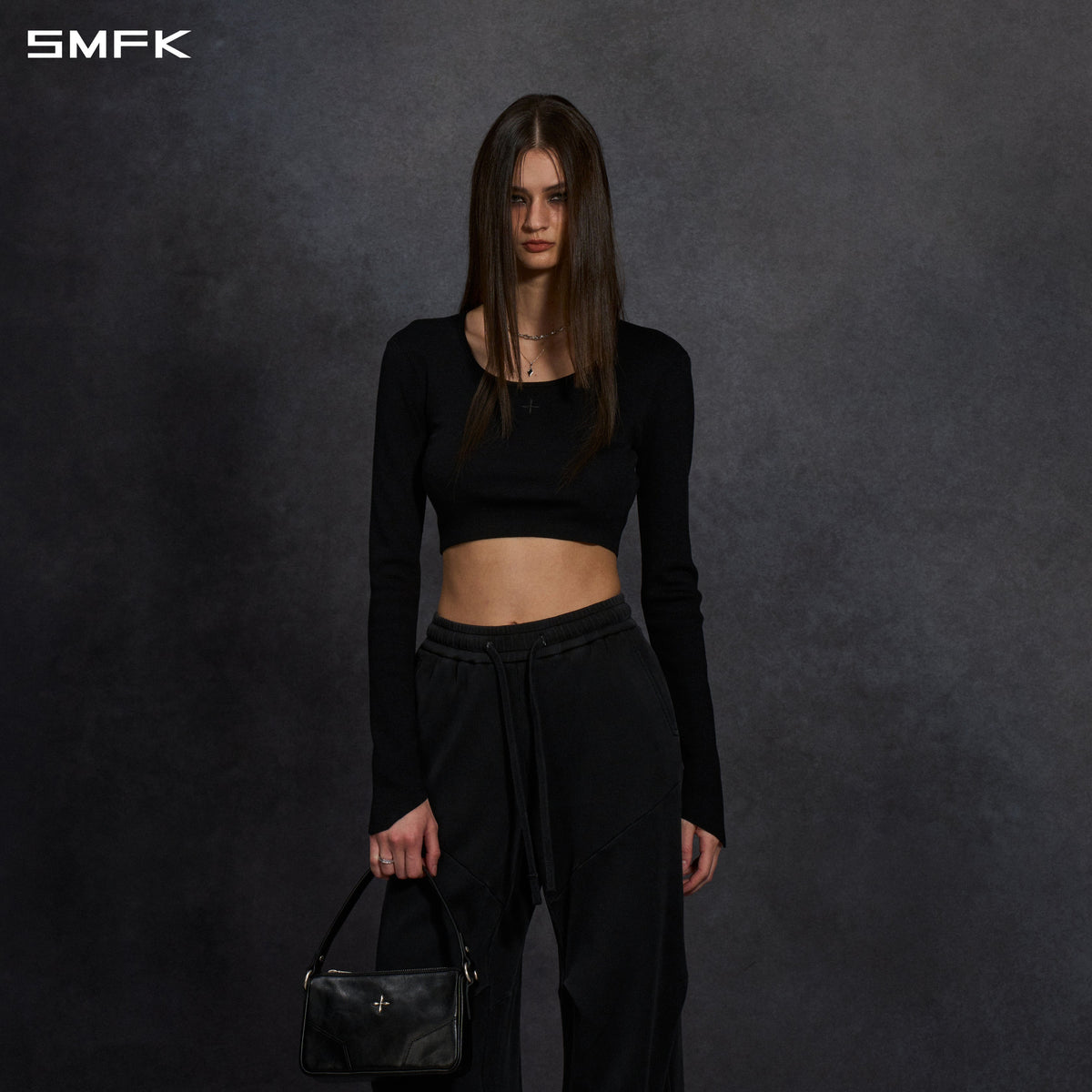 SMFK Myth Siren Evening Short Knit Pullover Tencel+Silk Wild Black