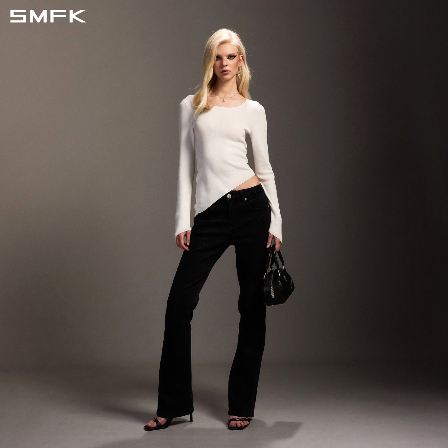 SMFK Myth Aeolus Asymmetry Slim Knit Pullover Tencel+Silk Cloud White