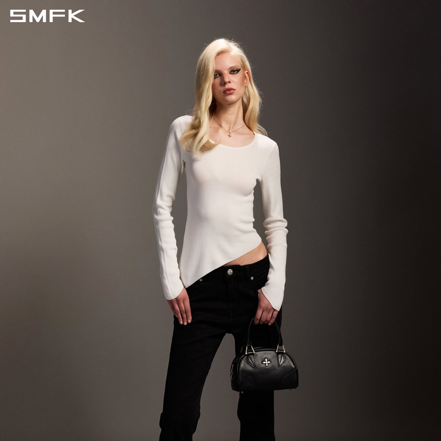 SMFK Myth Aeolus Asymmetry Slim Knit Pullover Tencel+Silk Cloud White