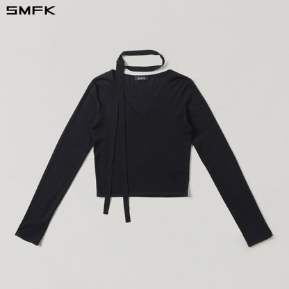 SMFK Myth Siren Rove V-Neck Slim Knit Pullover Acetate+Cotton Wild Black