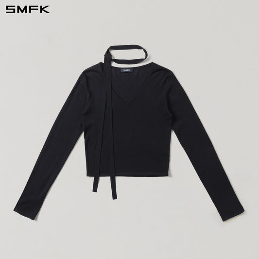 SMFK Myth Siren Rove V-Neck Slim Knit Pullover Acetate+Cotton Wild Black