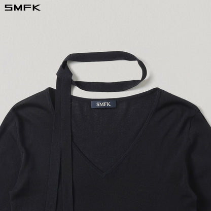 SMFK Myth Siren Rove V-Neck Slim Knit Pullover Acetate+Cotton Wild Black