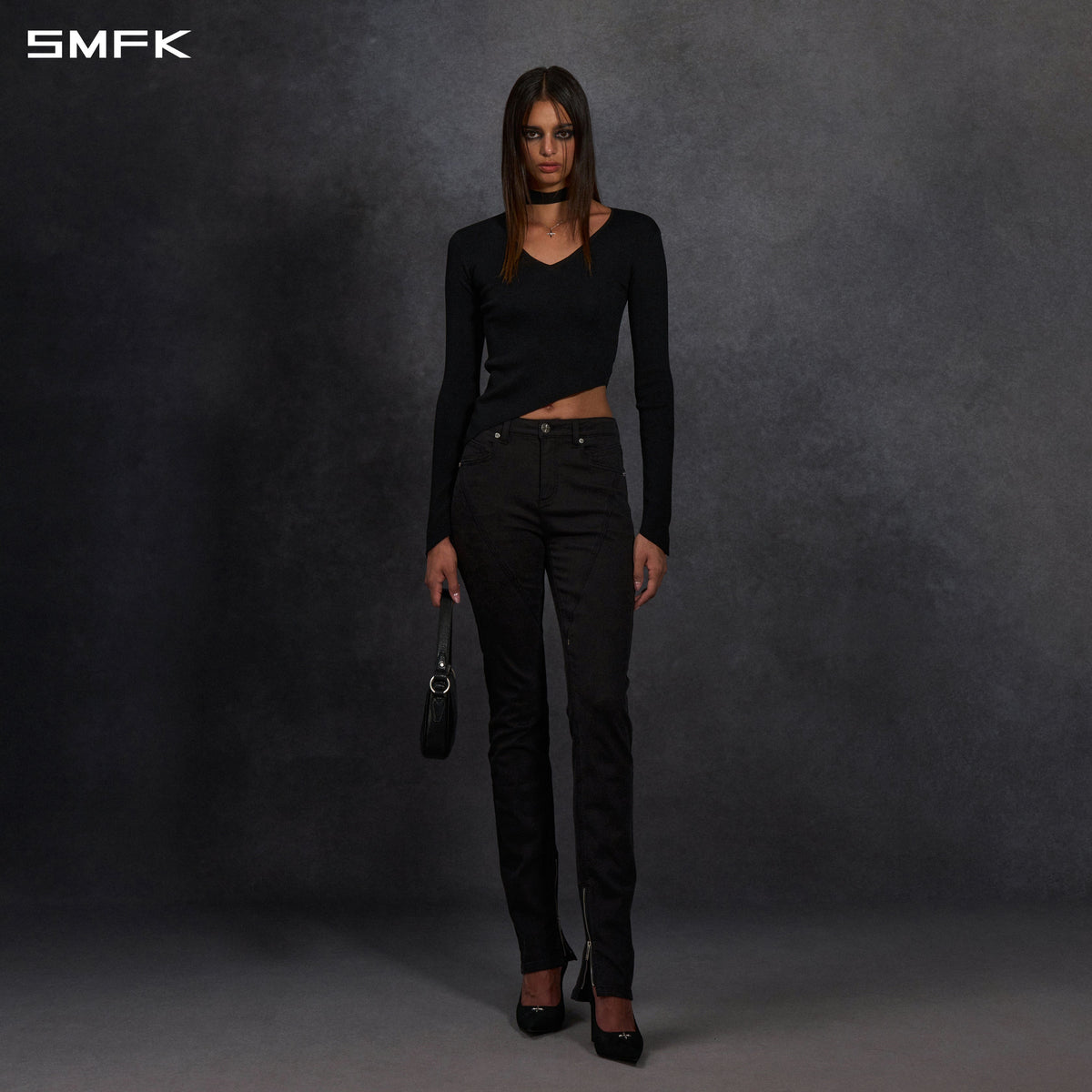 SMFK Myth Aeolus Asymmetry Slim Knit Pullover Silk+Lenzing Tencel+Cotton Wild Black