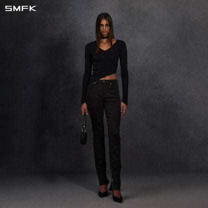 SMFK Myth Aeolus Asymmetry Slim Knit Pullover Silk+Lenzing Tencel+Cotton Wild Black