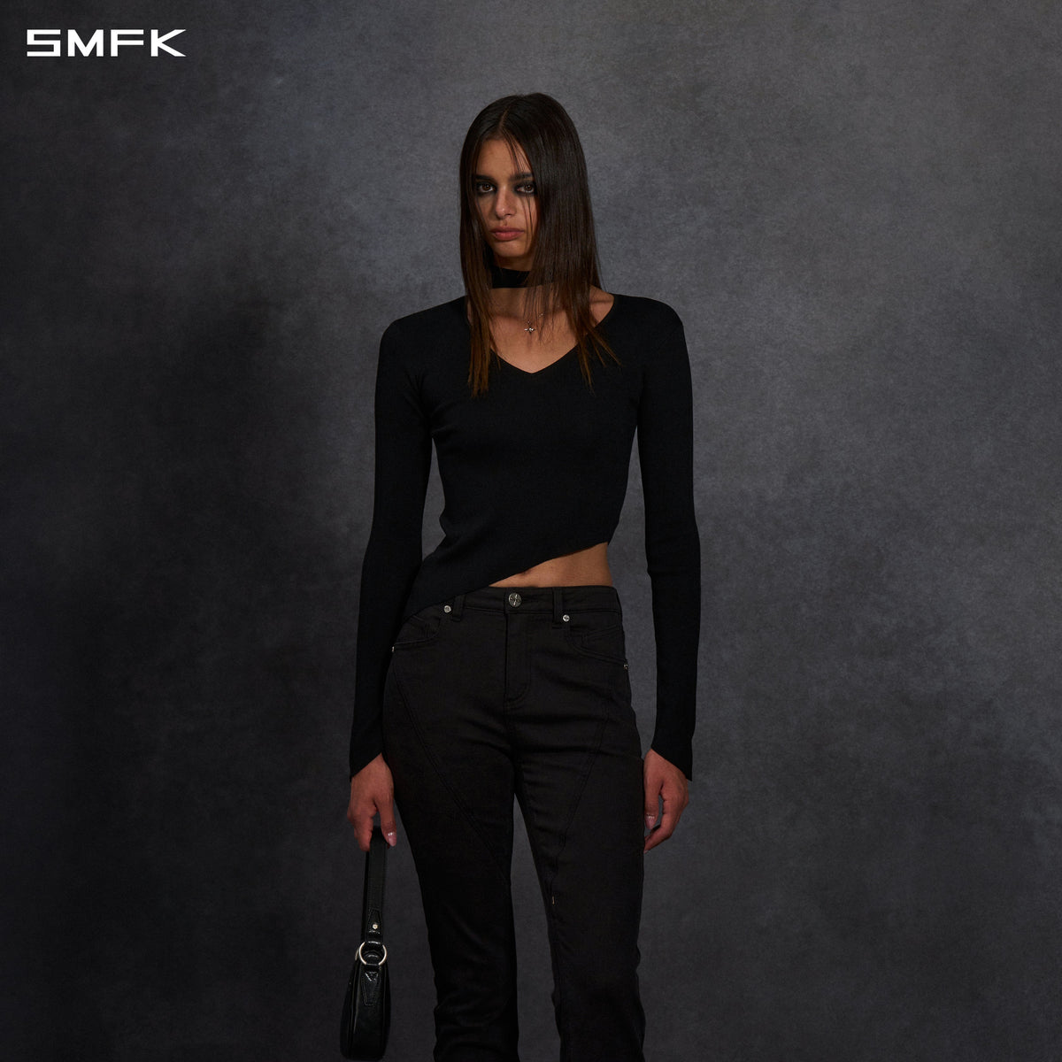 SMFK Myth Aeolus Asymmetry Slim Knit Pullover Silk+Lenzing Tencel+Cotton Wild Black
