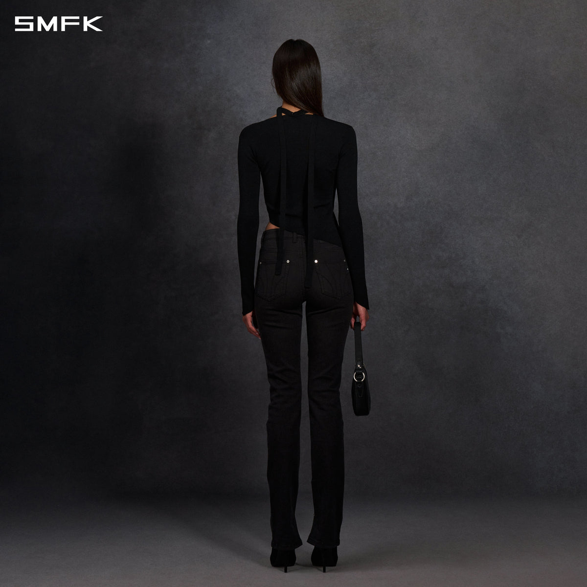 SMFK Myth Aeolus Asymmetry Slim Knit Pullover Silk+Lenzing Tencel+Cotton Wild Black