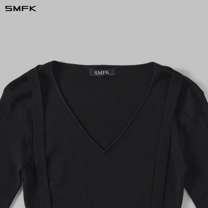 SMFK Myth Aeolus Asymmetry Slim Knit Pullover Silk+Lenzing Tencel+Cotton Wild Black