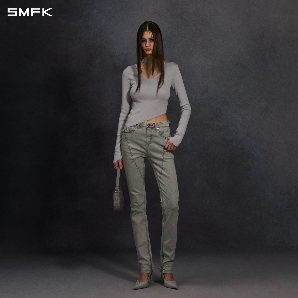 SMFK Myth Aeolus Asymmetry Slim Knit Pullover Silk+Lenzing Tencel+Cotton Glacier Grey