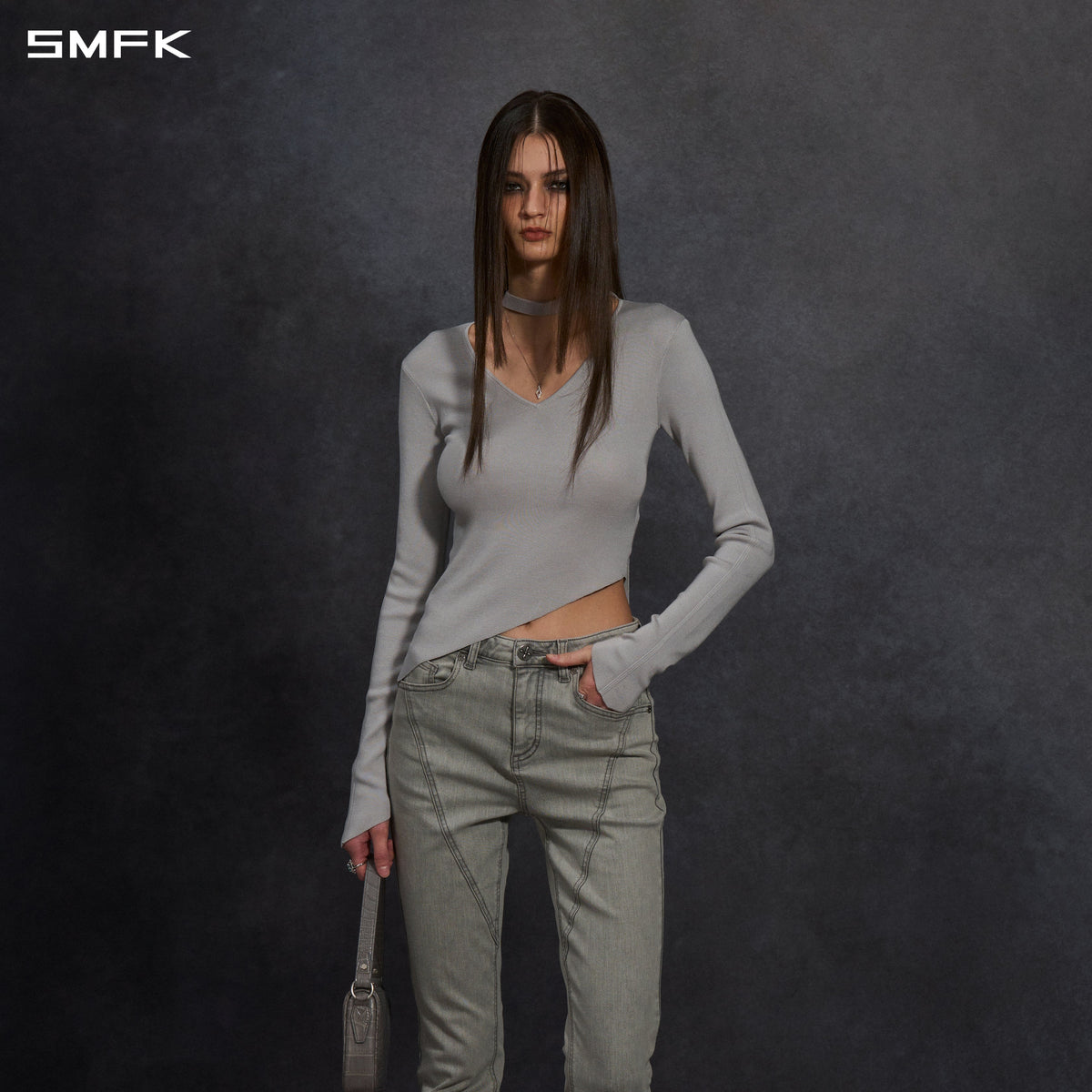 SMFK Myth Aeolus Asymmetry Slim Knit Pullover Silk+Lenzing Tencel+Cotton Glacier Grey