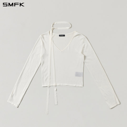 SMFK Myth Siren Rove V-Neck Slim Knit Pullover Acetate+Cotton Cloud White