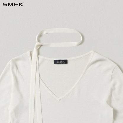 SMFK Myth Siren Rove V-Neck Slim Knit Pullover Acetate+Cotton Cloud White
