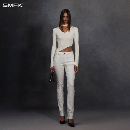SMFK Myth Aeolus Asymmetry Slim Knit Pullover Silk+Lenzing Tencel+Cotton Cloud White