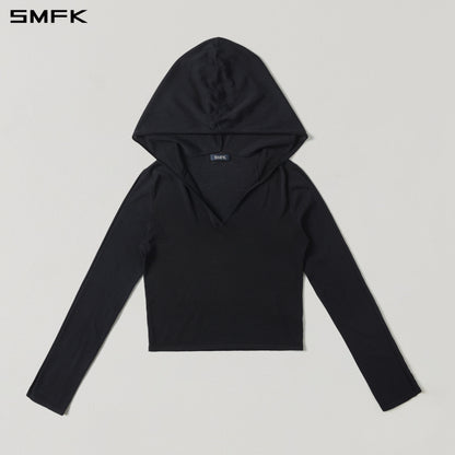 Myth Siren Rove Slim Knit Hoodie Acetate+Cotton Wild Black