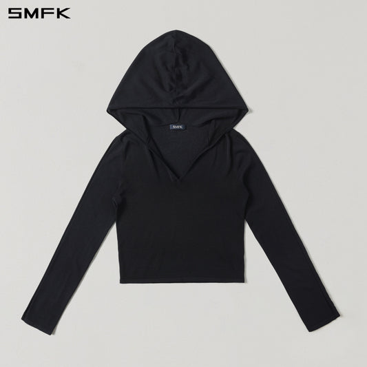Myth Siren Rove Slim Knit Hoodie Acetate+Cotton Wild Black