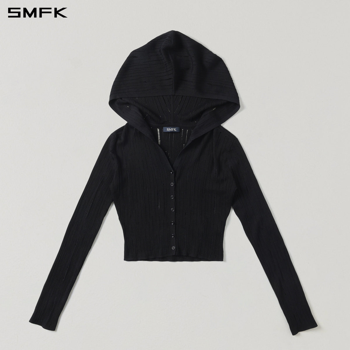 SMFK Mirage Siren Visional Knit Hood Cardigan Tencel+Silk Wild Black